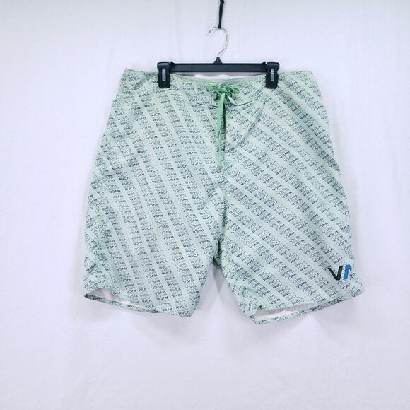 RVCA Artist Network Program Green Logo Pattern Beach Swim Trunks Size 38 - Picture 1 of 16